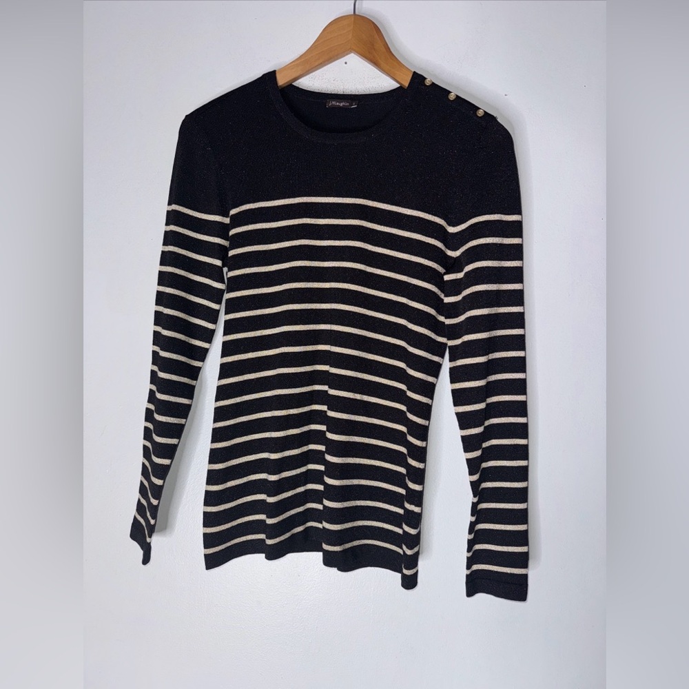 j mclaughlin Small Black Gold Shimmer Stripe Long Sleeve Top